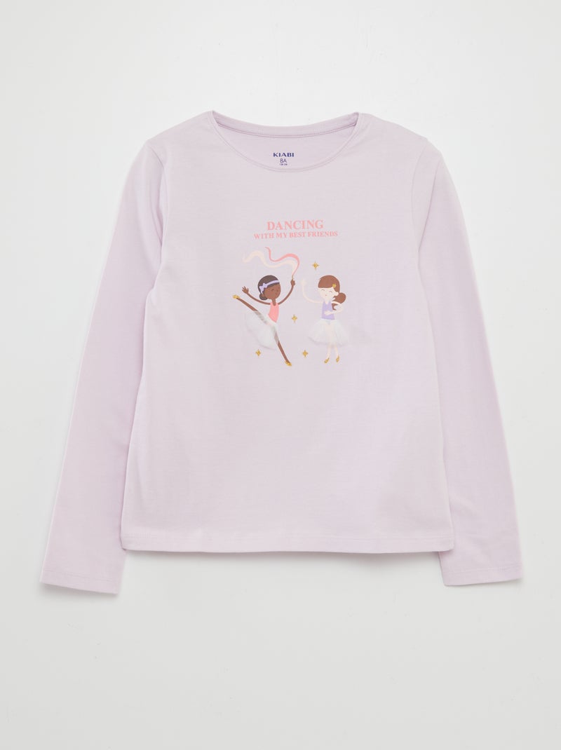 T-shirt de manga comprida em jersey estampado + relevos de fantasia VIOLETA - Kiabi