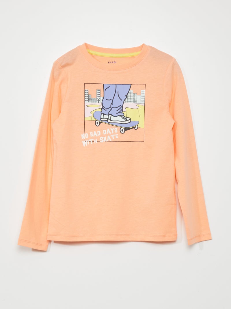 T-shirt de manga comprida em jersey LARANJA - Kiabi