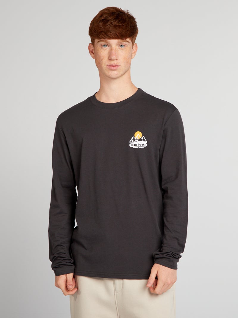 T-shirt de manga comprida em jersey PRETO - Kiabi