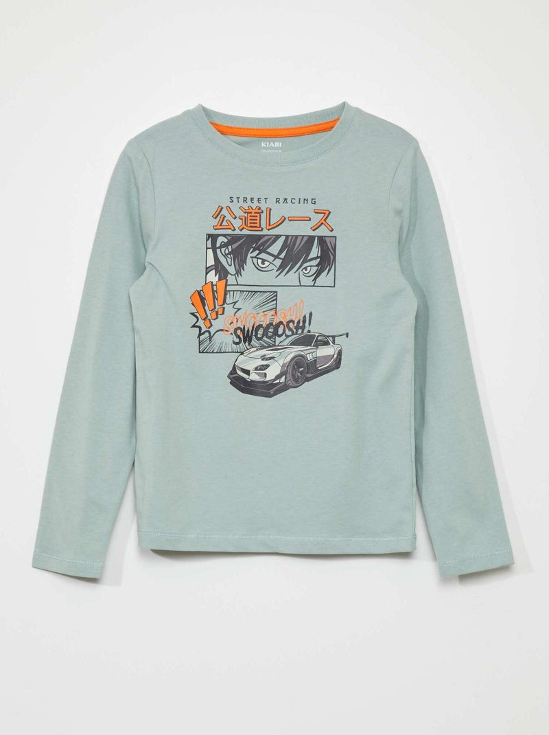 T-shirt de manga comprida em jersey VERDE - Kiabi