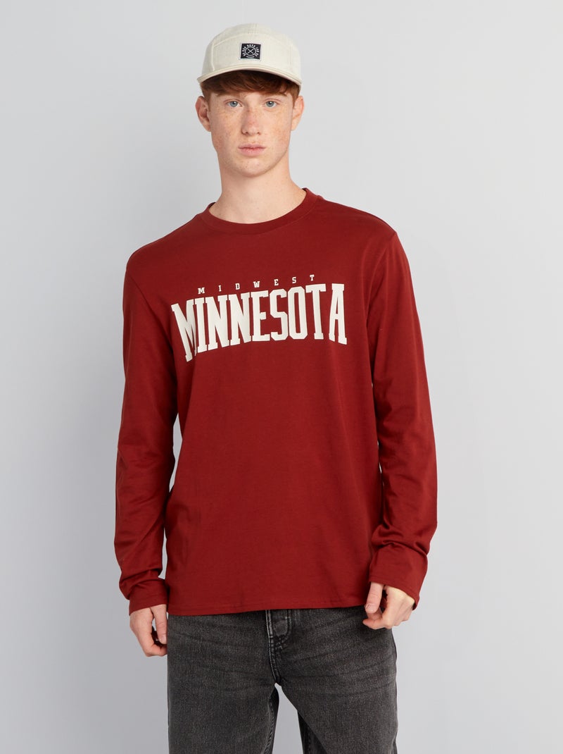 T-shirt de manga comprida em jersey VERMELHO - Kiabi