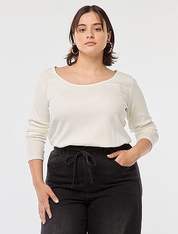 T-shirt de manga comprida em malha canelada -