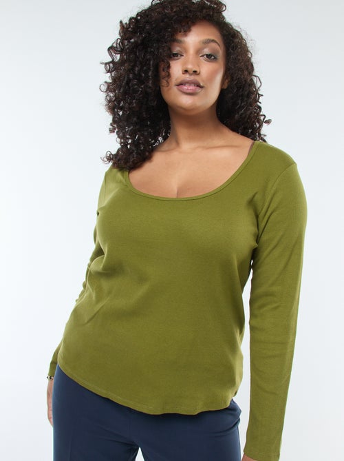 T-shirt de manga comprida em malha canelada  - - Kiabi