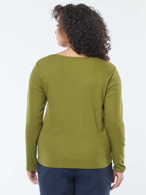 T-shirt de manga comprida em malha canelada  - - Kiabi