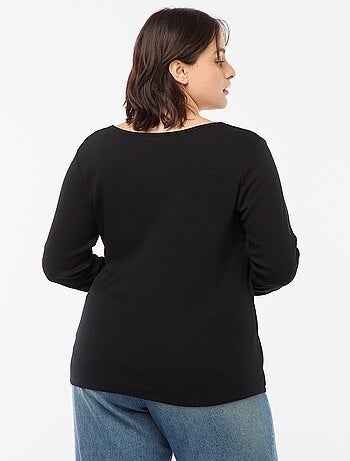 T-shirt de manga comprida em malha canelada -