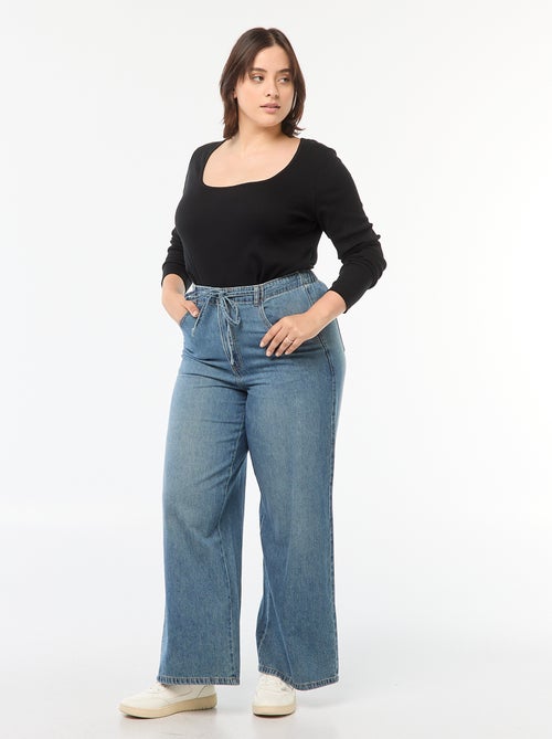 T-shirt de manga comprida em malha canelada  - - Kiabi