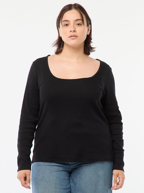 T-shirt de manga comprida em malha canelada  - - Kiabi