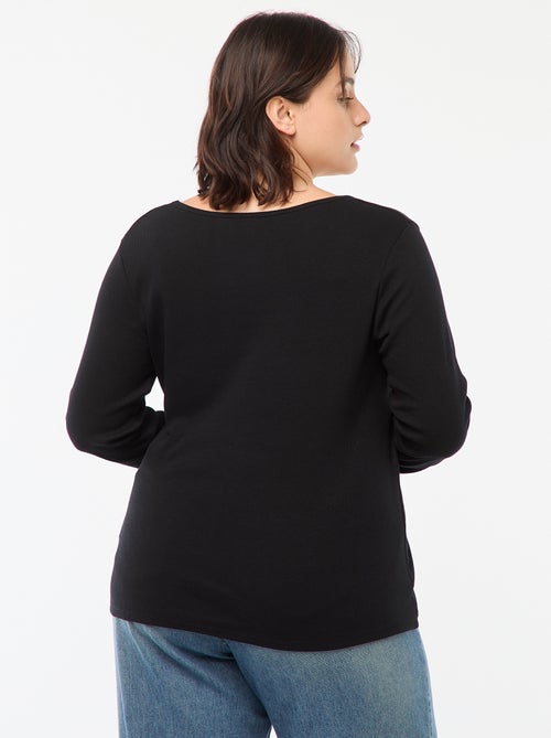 T-shirt de manga comprida em malha canelada  - - Kiabi