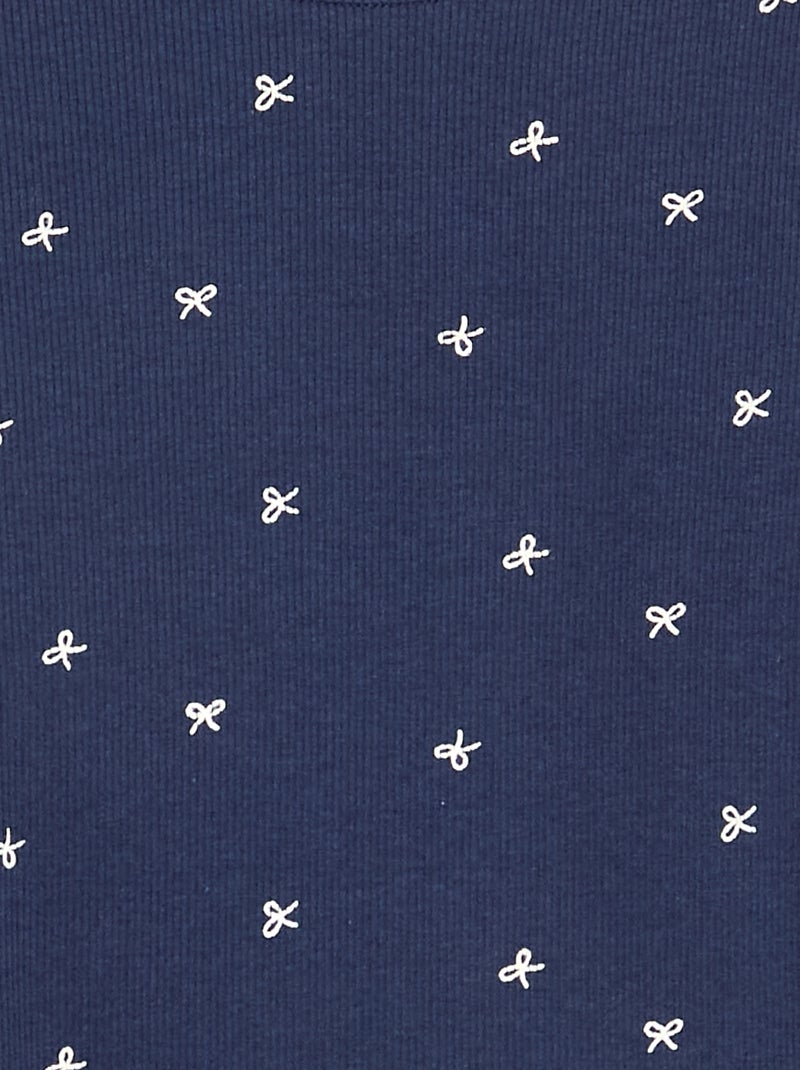 T-shirt de manga comprida em malha canelada Azul - Kiabi