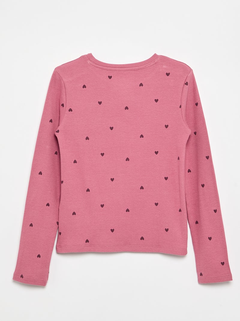 T-shirt de manga comprida em malha canelada Rosa - Kiabi