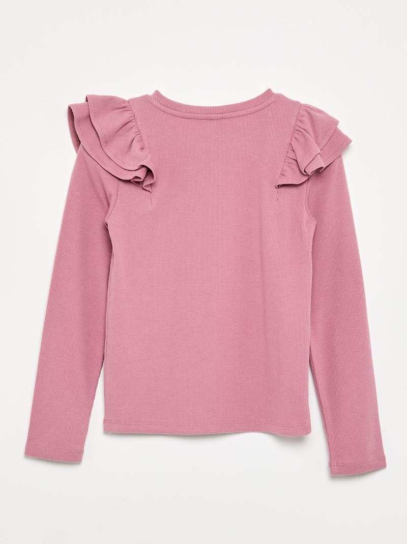 T-shirt de manga comprida em malha canelada Rosa - Kiabi
