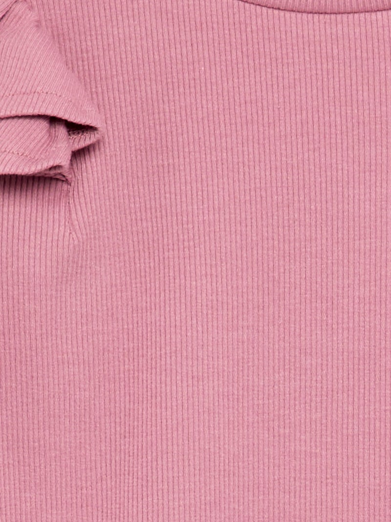 T-shirt de manga comprida em malha canelada Rosa - Kiabi