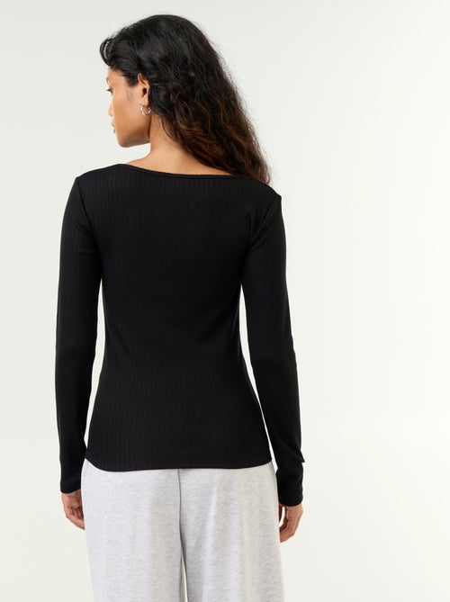 T-shirt de manga comprida em malha pointelle - Kiabi