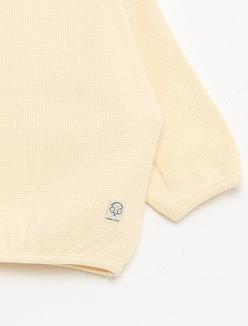 T-shirt de manga comprida em malha waffle