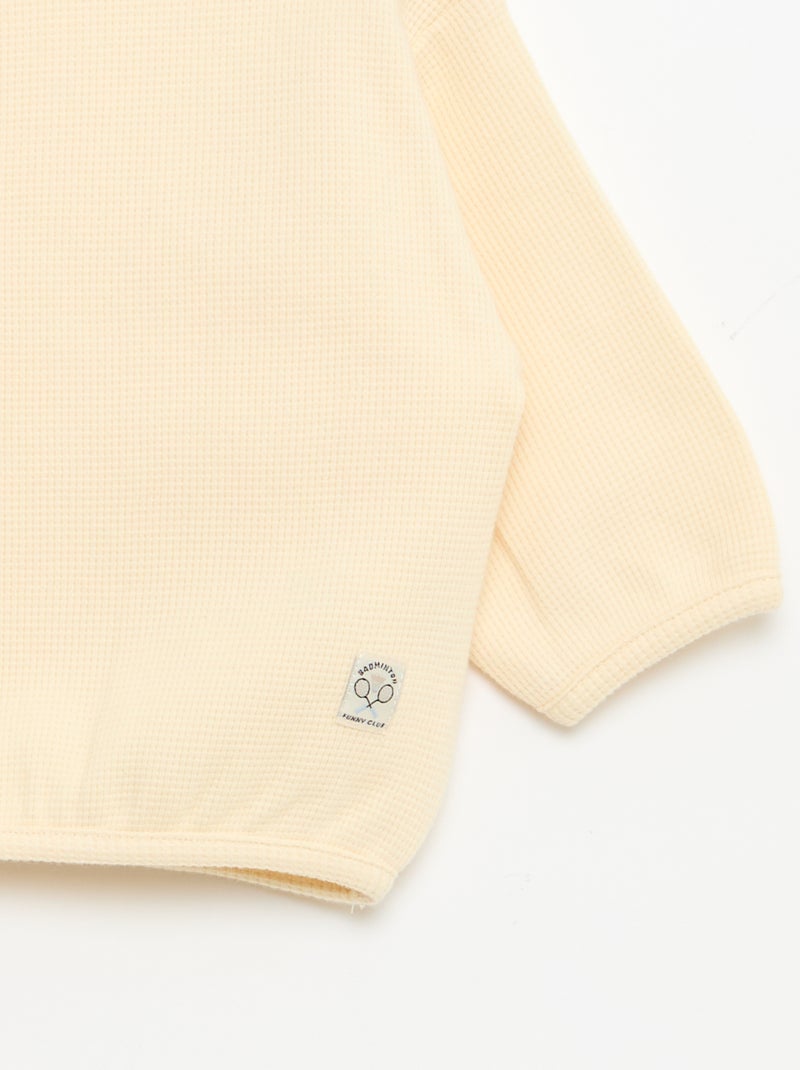 T-shirt de manga comprida em malha waffle Bege - Kiabi