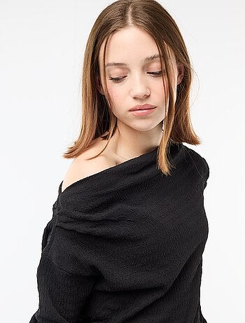 T-shirt de manga comprida em malha waffle