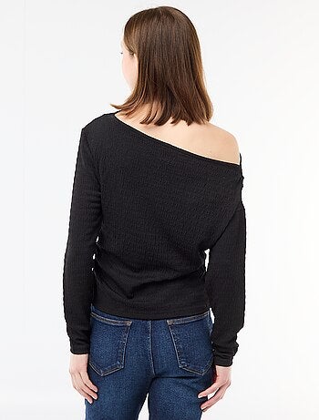 T-shirt de manga comprida em malha waffle