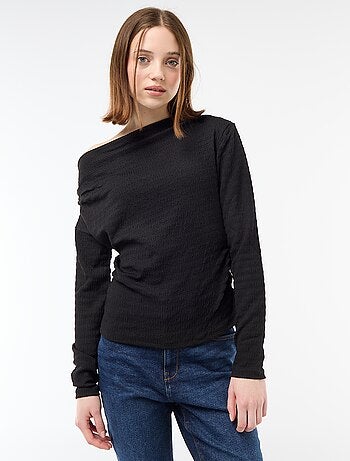 T-shirt de manga comprida em malha waffle