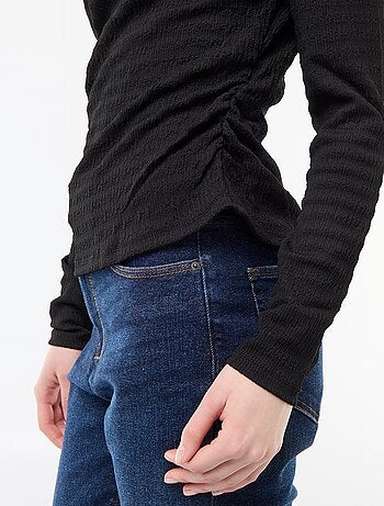 T-shirt de manga comprida em malha waffle