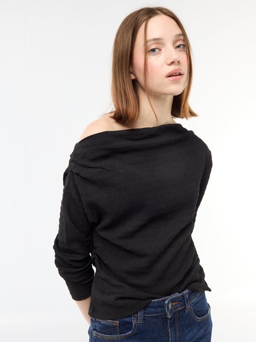 T-shirt de manga comprida em malha waffle - Kiabi