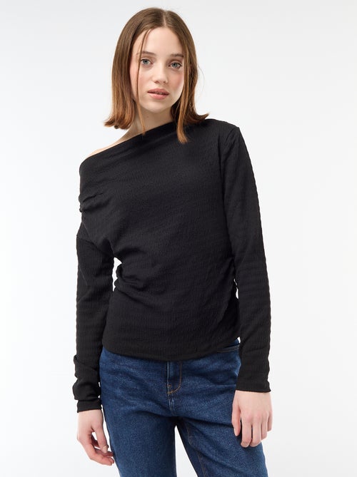 T-shirt de manga comprida em malha waffle - Kiabi