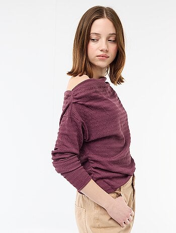 T-shirt de manga comprida em malha waffle