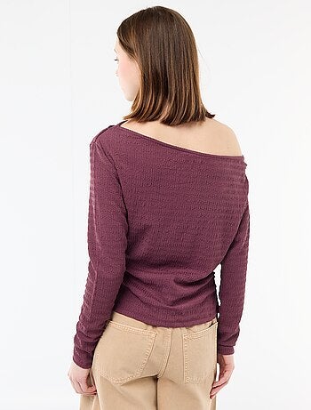 T-shirt de manga comprida em malha waffle