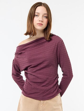 T-shirt de manga comprida em malha waffle