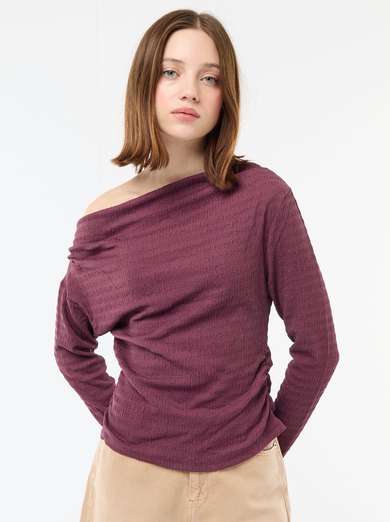 T-shirt de manga comprida em malha waffle Violeta - Kiabi