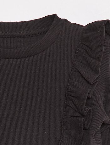 T-shirt de manga comprida em tecido nervurado