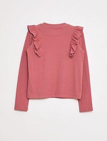 T-shirt de manga comprida em tecido nervurado