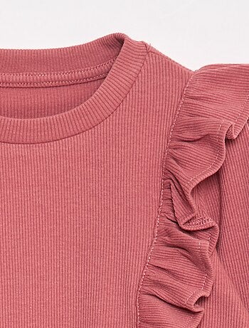 T-shirt de manga comprida em tecido nervurado