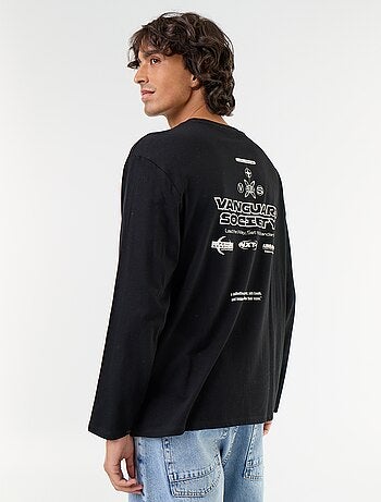 T-shirt de manga comprida estampada à frente e atrás