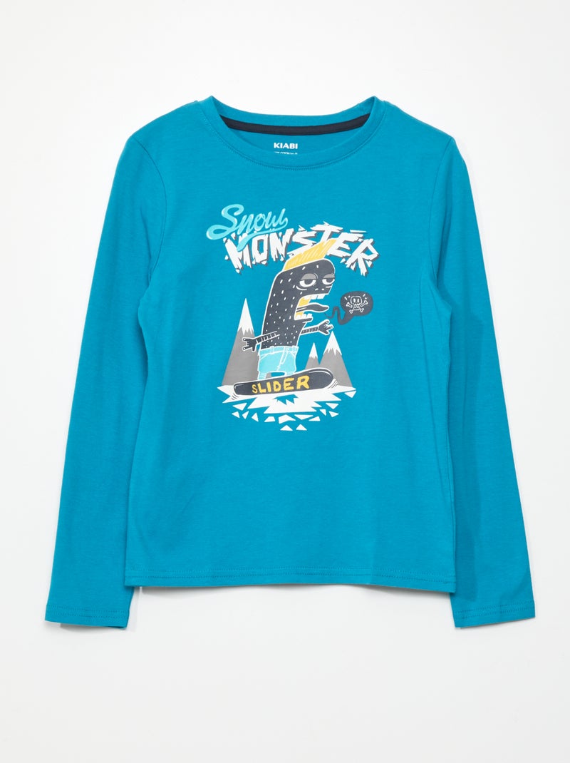 T-shirt de manga comprida estampada AZUL - Kiabi
