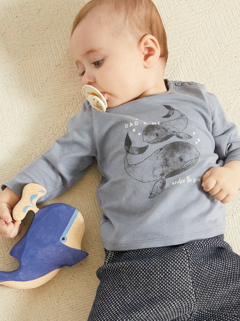 T-shirt de manga comprida estampada AZUL - Kiabi