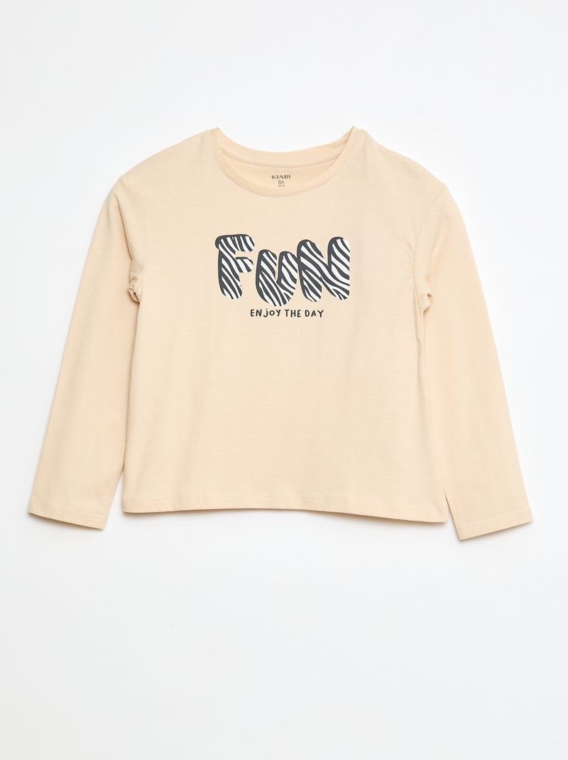 T-shirt de manga comprida estampada Bege - Kiabi