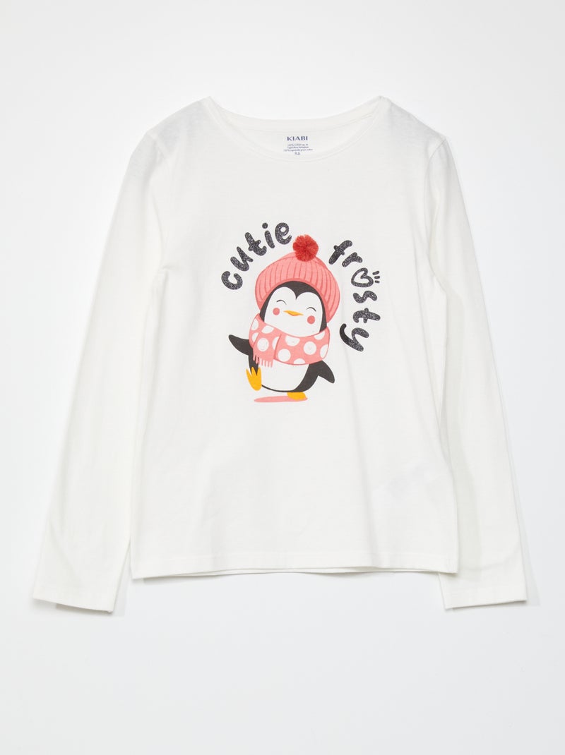T-shirt de manga comprida estampada BRANCO - Kiabi