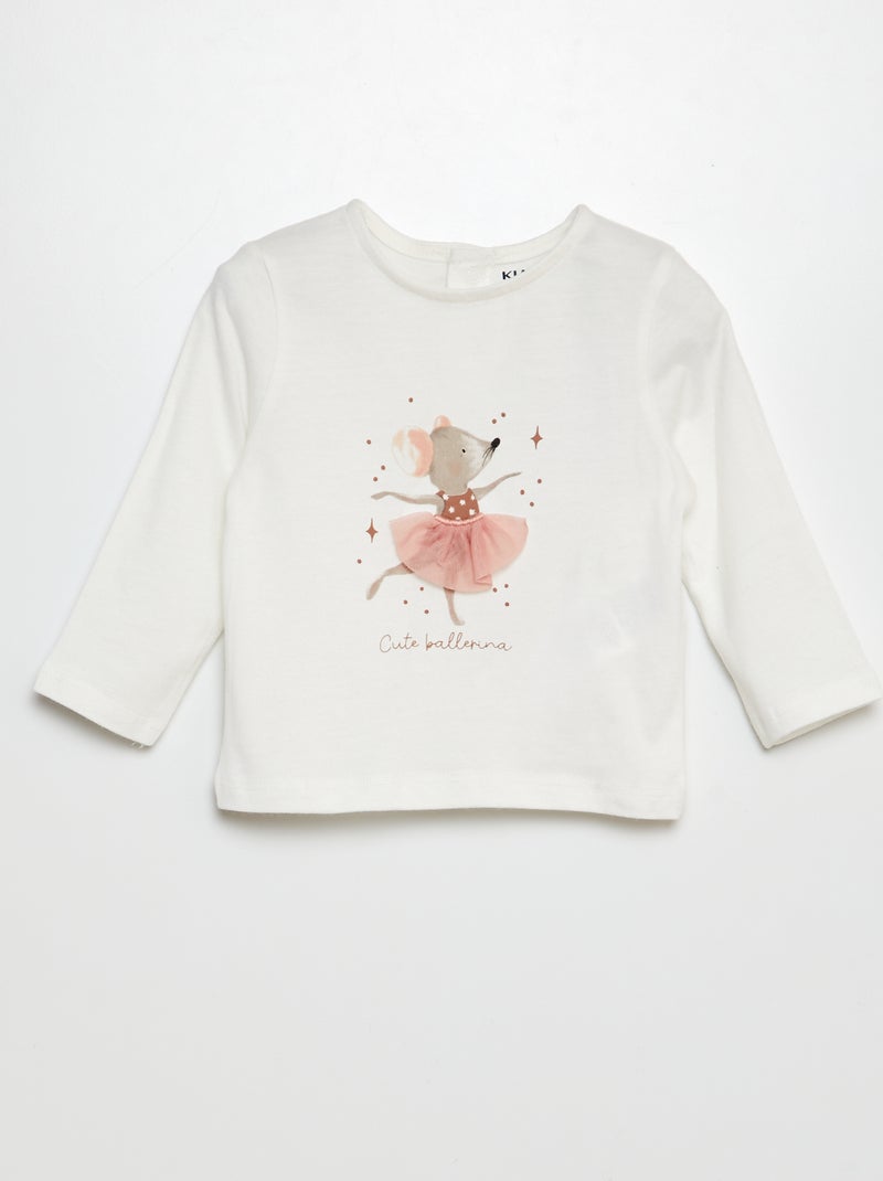 T-shirt de manga comprida estampada BRANCO - Kiabi