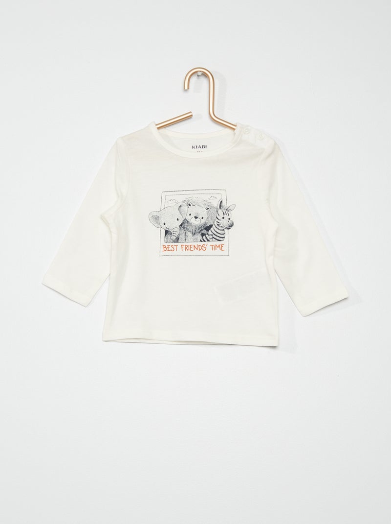T-shirt de manga comprida estampada BRANCO - Kiabi