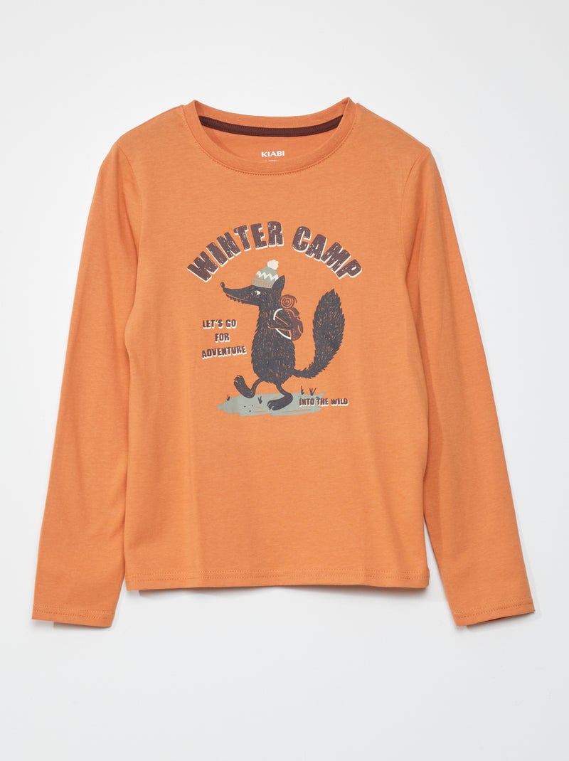 T-shirt de manga comprida estampada LARANJA - Kiabi