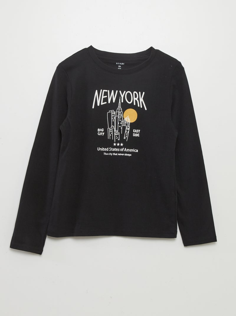 T-shirt de manga comprida estampada PRETO - Kiabi
