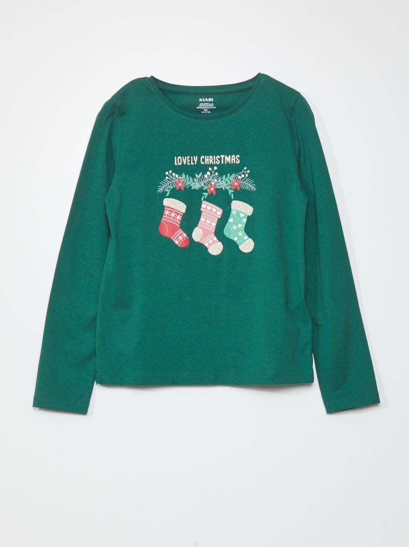 T-shirt de manga comprida estampada VERDE - Kiabi