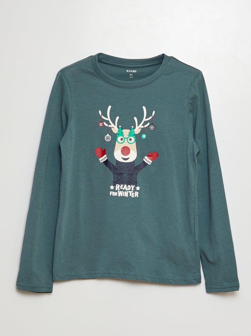 T-shirt de manga comprida estampada VERDE - Kiabi