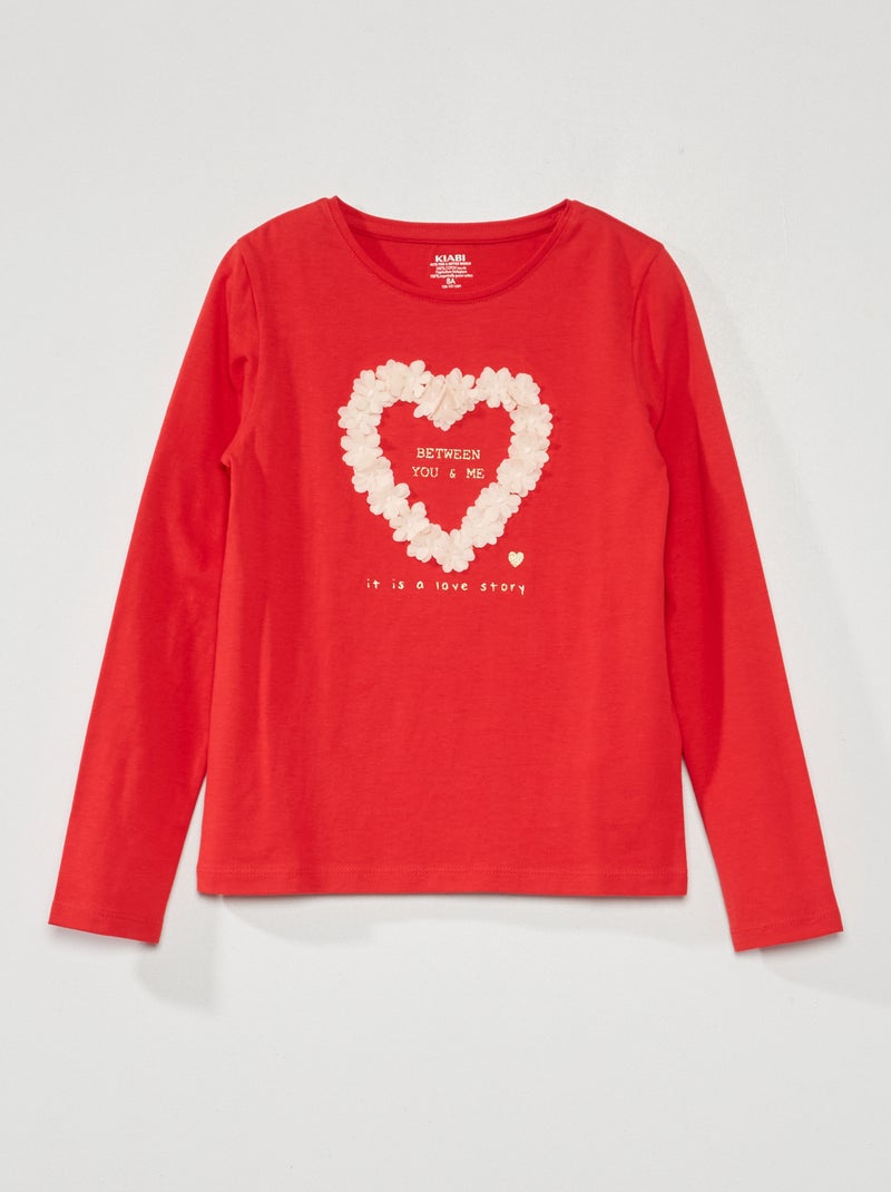 T-shirt de manga comprida estampada VERMELHO - Kiabi