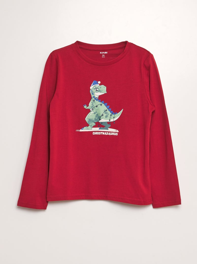 T-shirt de manga comprida estampada VERMELHO - Kiabi