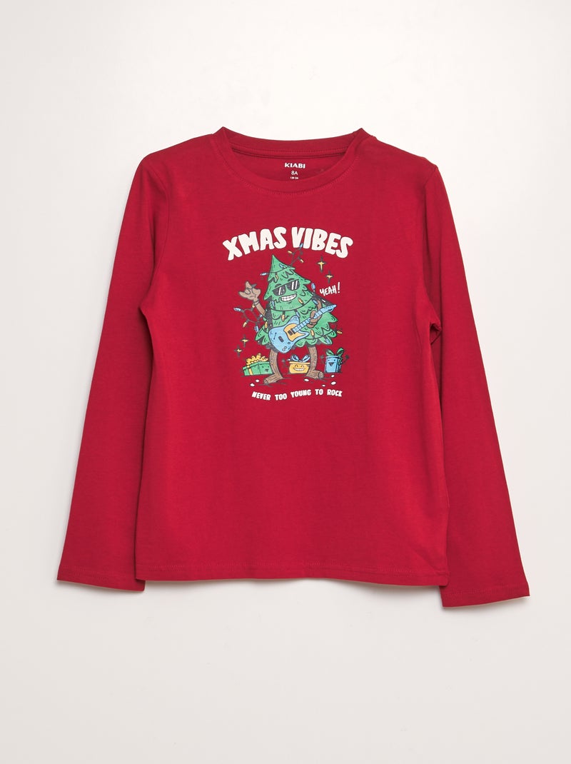T-shirt de manga comprida estampada VERMELHO - Kiabi