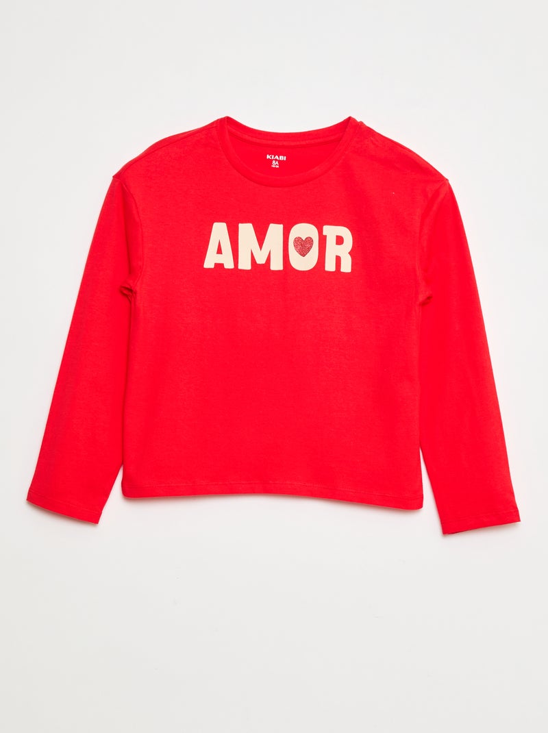 T-shirt de manga comprida estampada Vermelho - Kiabi