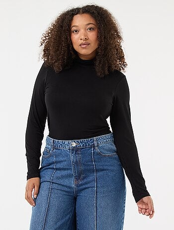 T-shirt de manga comprida gola alta liso