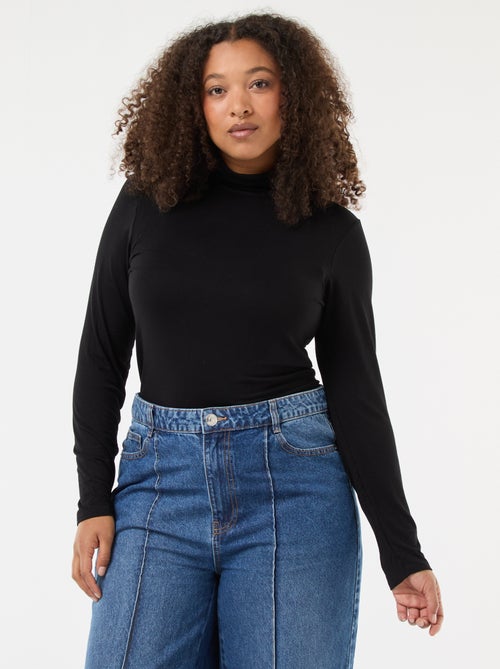 T-shirt de manga comprida gola alta liso - Kiabi