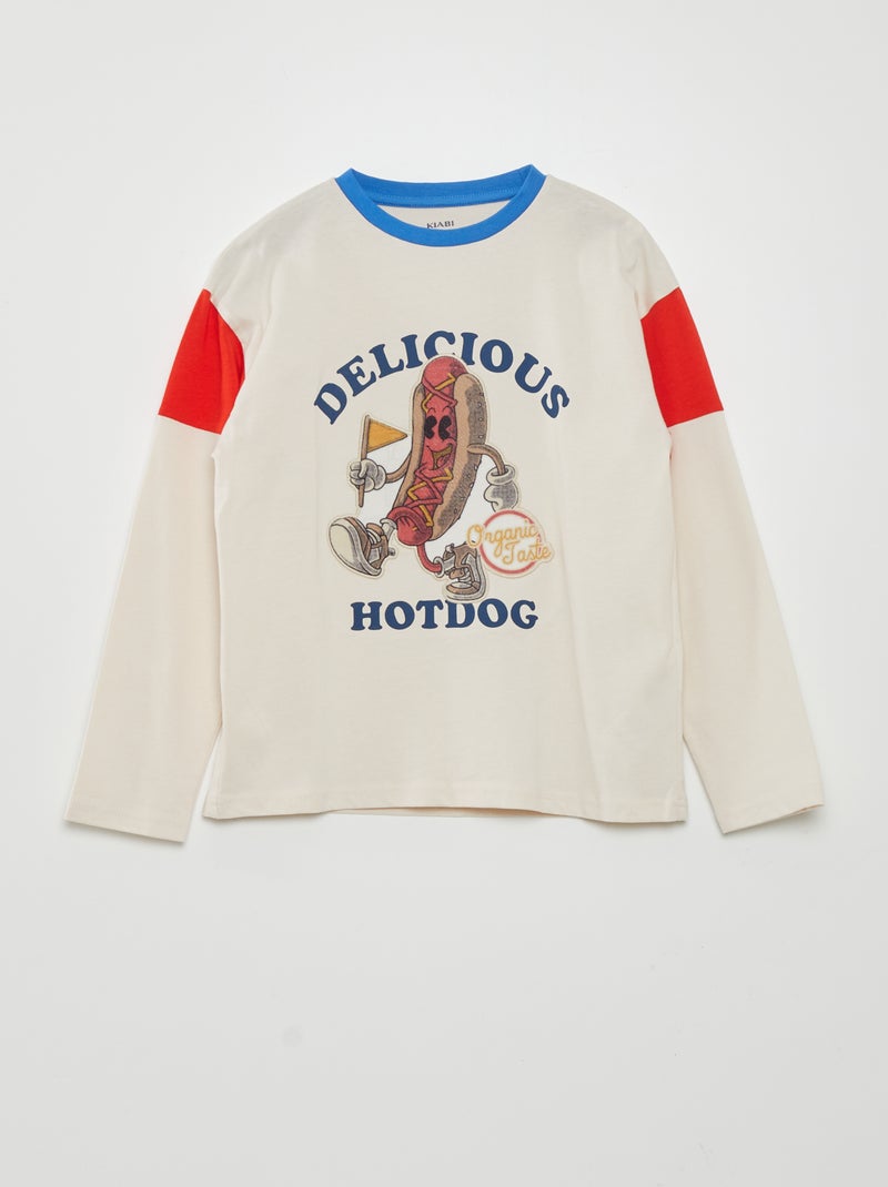 T-shirt de manga comprida 'Hotdog' BRANCO - Kiabi